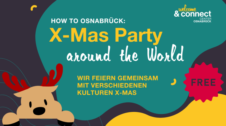 Weihnachtsfeier um die Welt mit unterschiedlichen Kulturen. Kostenlos. Reh mit Weihnachtsmütze.
